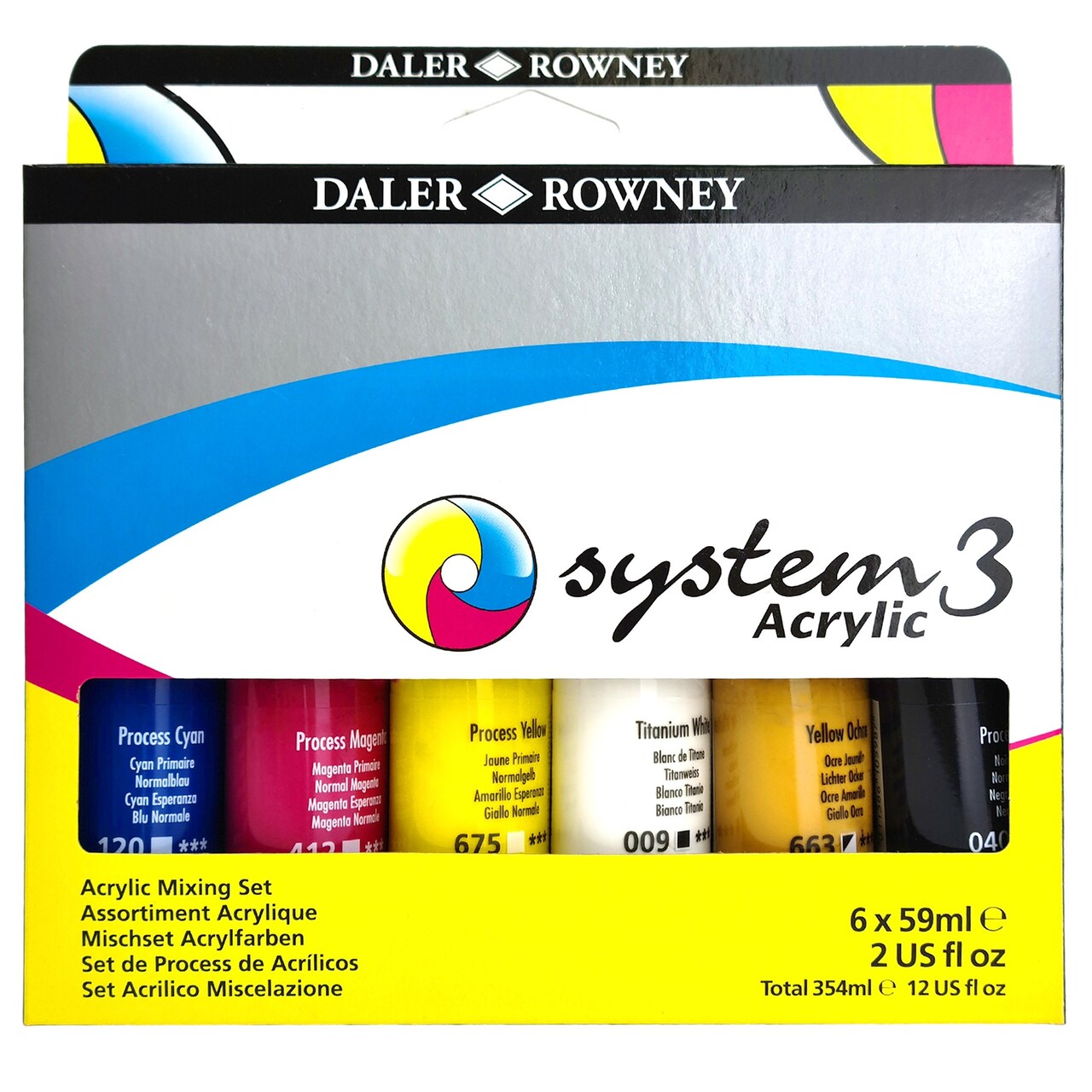 Daler-Rowney System3 Acrylic Paint Process Set 6/Pkg-Assorted Colors